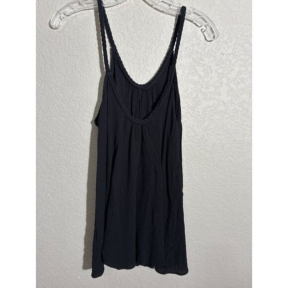 Lulus tank top Womens S/M Black Crinkle Rayon Sleeveless Braided Strap Top - Picture 3 of 9